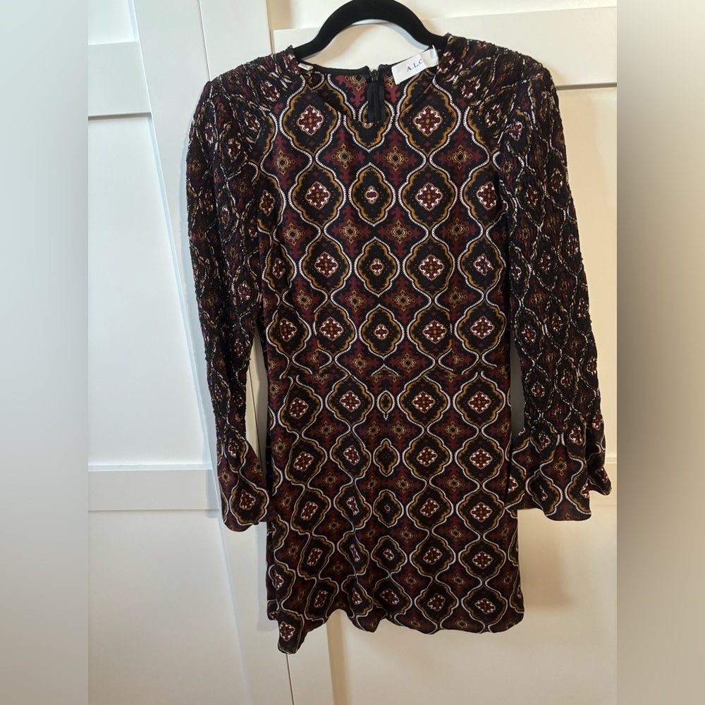 A.L.C. Geometric Long Sleeve Dress in Burgundy